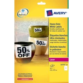 9408656 Avery L4775-20 Avery L4775-20 Heavy duty labels 210x297 20 etiketter pr pakke (20 ark &#224; 1 etik.)